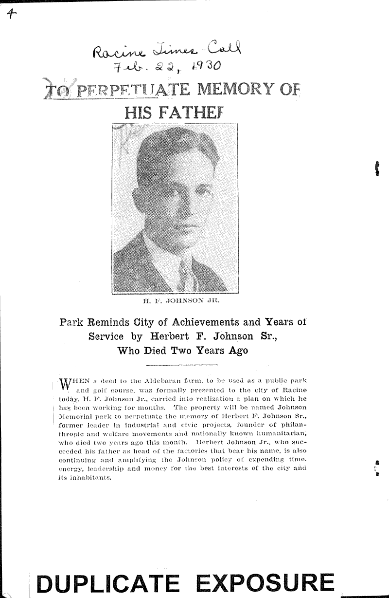  Source: Racine Times Call Date: 1930-02-22