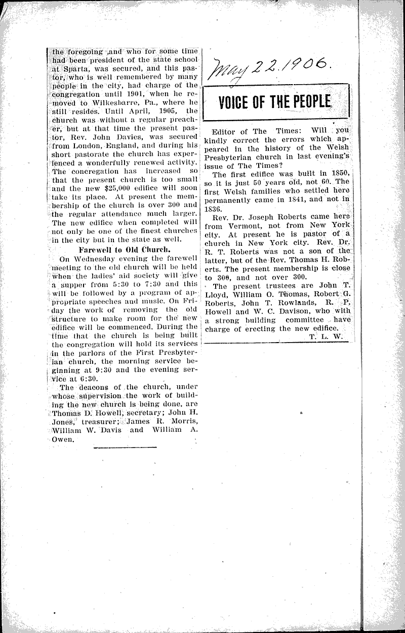  Source: Racine Times Topics: Church History Date: 1906-05-21