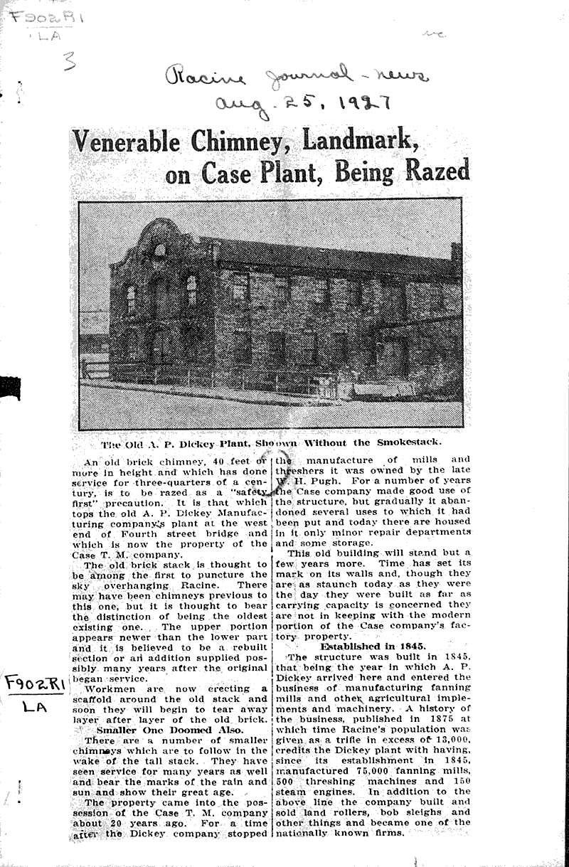  Source: Racine Journal-News Topics: Architecture Date: 1927-08-25