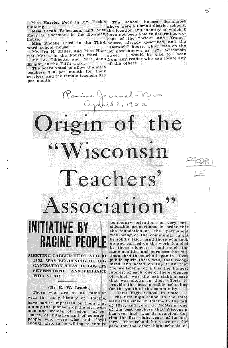  Source: Racine Journal-News Topics: Education Date: 1922-04-08