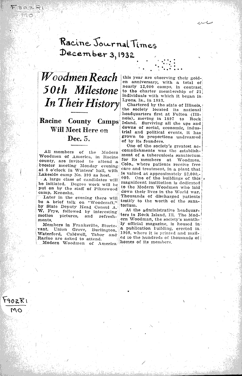  Source: Racine Journal-Times Date: 1932-12-03