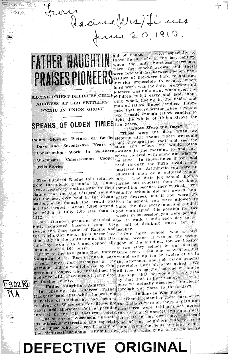  Source: Racine Times Date: 1913-06-20