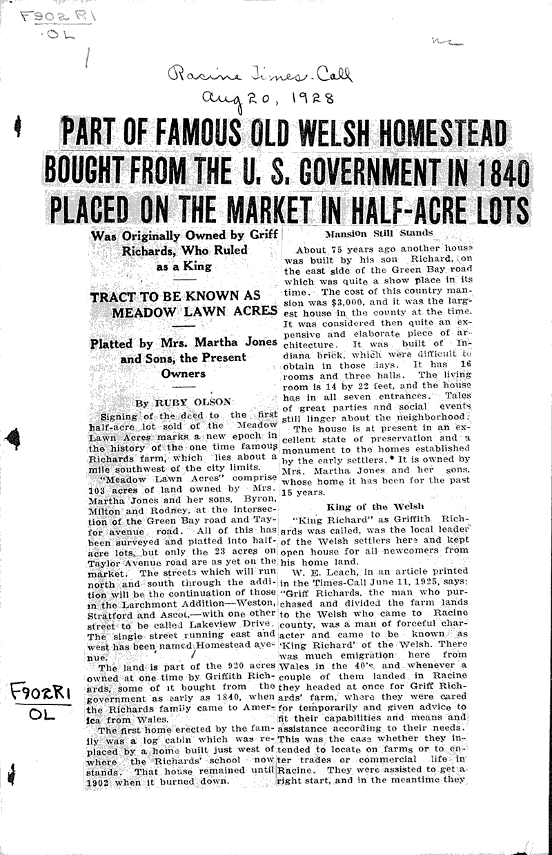  Source: Racine Times Call Date: 1928-08-20