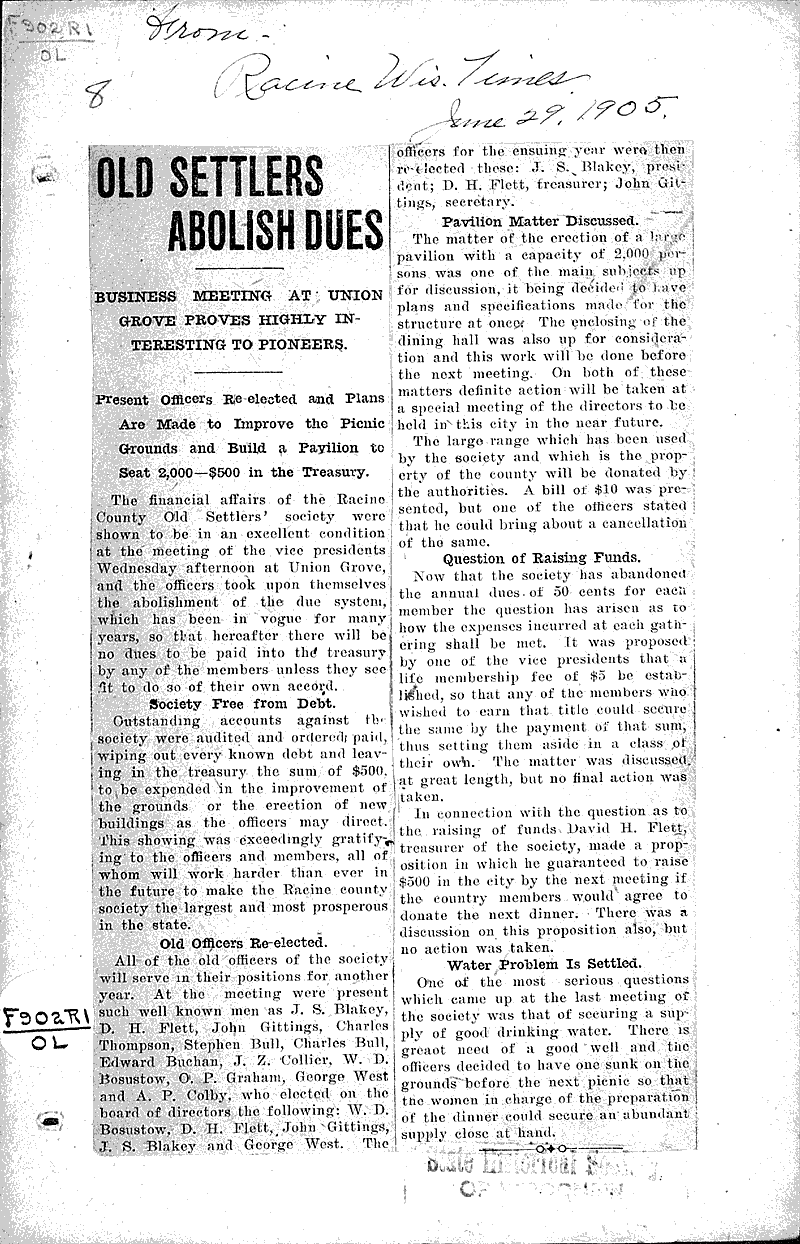  Source: Racine Times Date: 1905-06-29