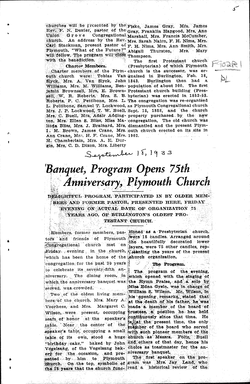  Source: Racine Journal-Times Topics: Church History Date: 1933-09-14