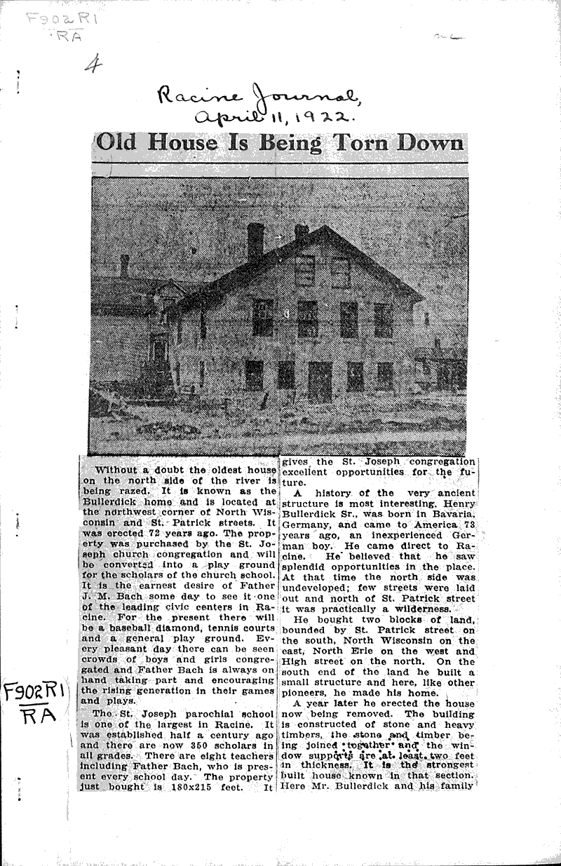  Source: Racine Journal Topics: Architecture Date: 1922-04-11