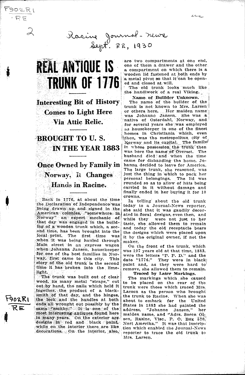  Source: Racine Journal-News Date: 1930-09-22