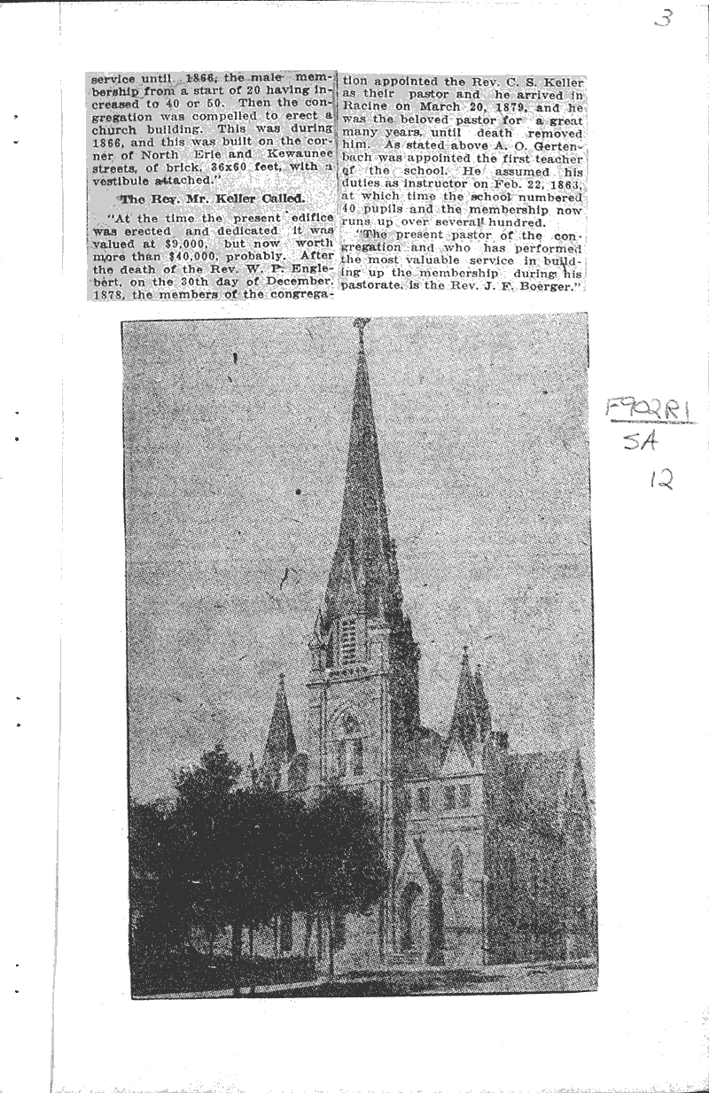 St. John's Ev. Lutheran church to celebrate sixtieth jubilee Source: Racine Journal Topics: Church History Date: 1923-02-07