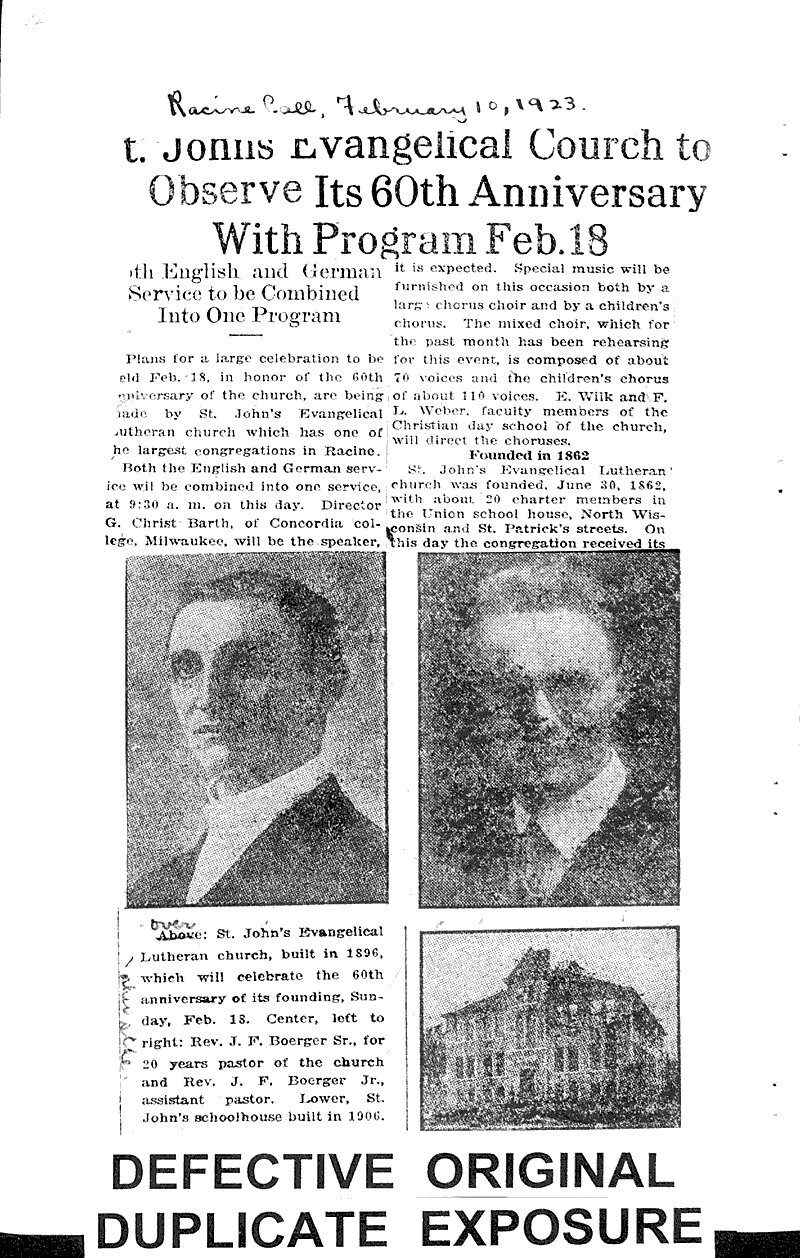  Source: Racine Call Topics: Church History Date: 1923-02-10