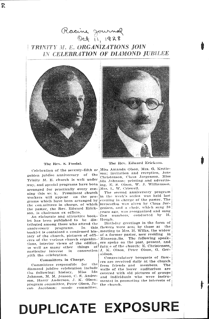 Source: Racine Journal Topics: Church History Date: 1928-10-11