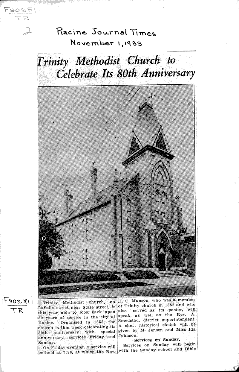  Source: Racine Journal-Times Topics: Church History Date: 1933-11-01