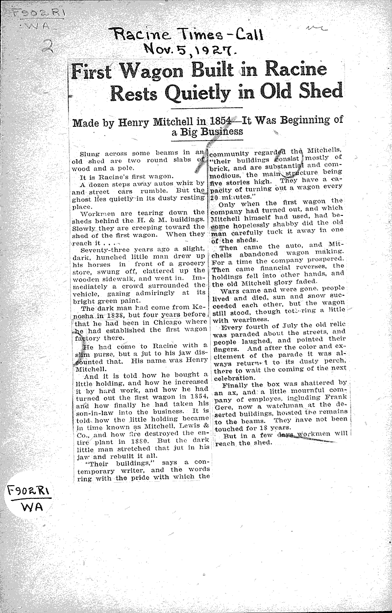  Source: Racine Times Call Date: 1927-11-05