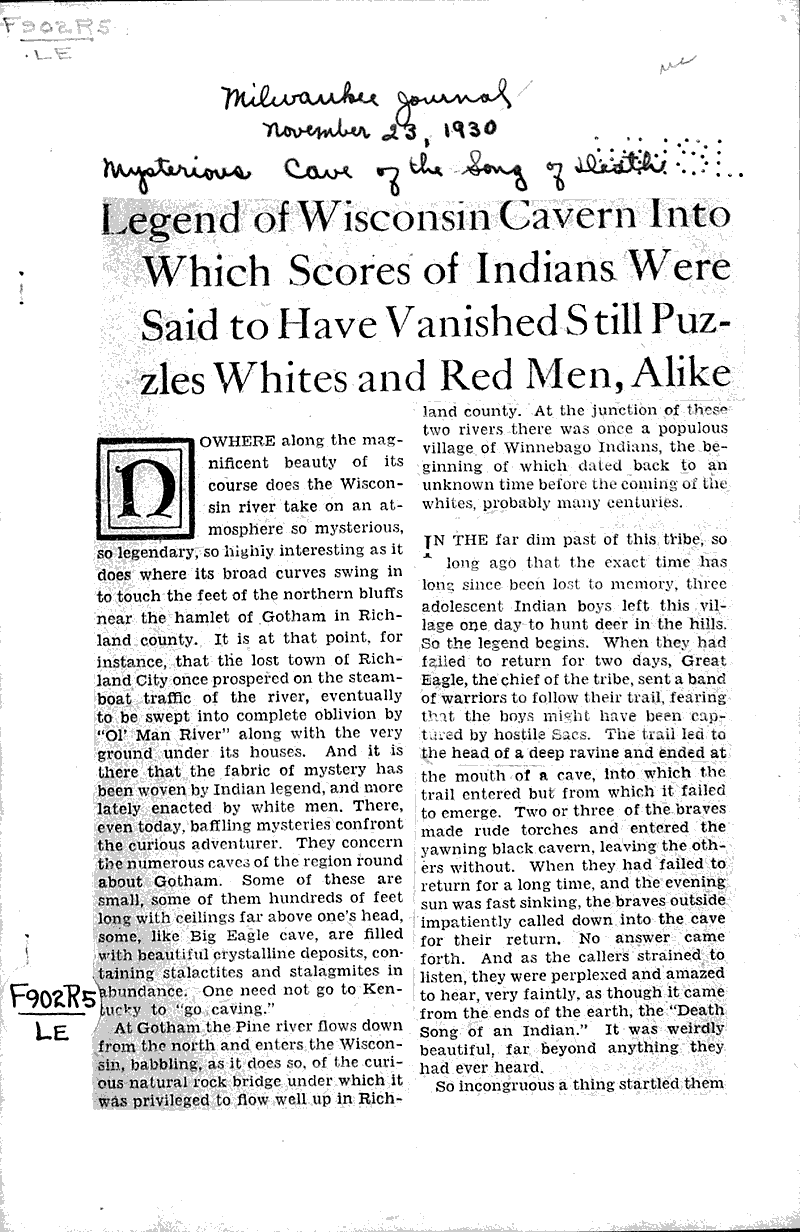 Source: Milwaukee Journal Topics: Indians and Native Peoples Date: 1930-11-23