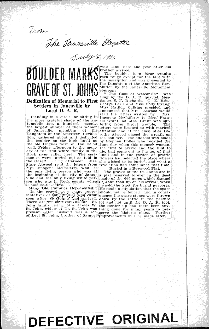  Source: Janesville Gazette Topics: Government and Politics Date: 1921-07-15