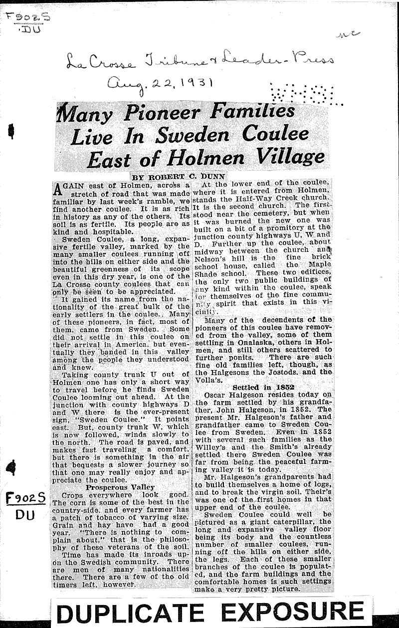  Source: La Crosse Tribune and Leader-Press Date: 1931-08-22