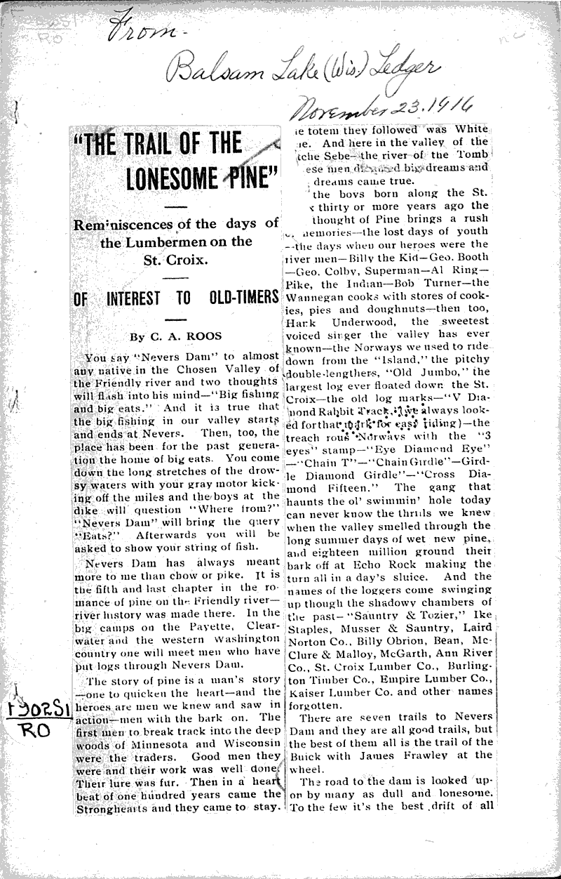  Source: Balsam Lake Ledger Topics: Industry Date: 1916-11-23