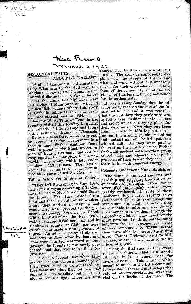 Source: Kiel Record Date: 1922-03-02