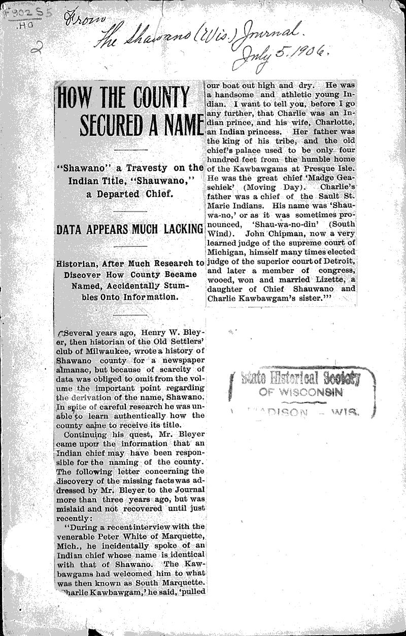  Source: Shawano Journal Date: 1906-07-05