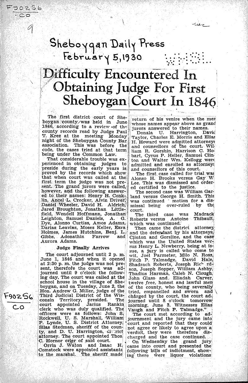  Source: Sheboygan Daily Press Topics: Government and Politics Date: 1930-02-05