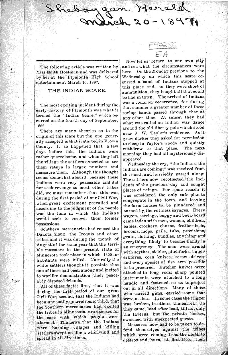 The indian scare Source: Sheboygan Herald Topics: Indians and Native Peoples Date: 1897-03-20