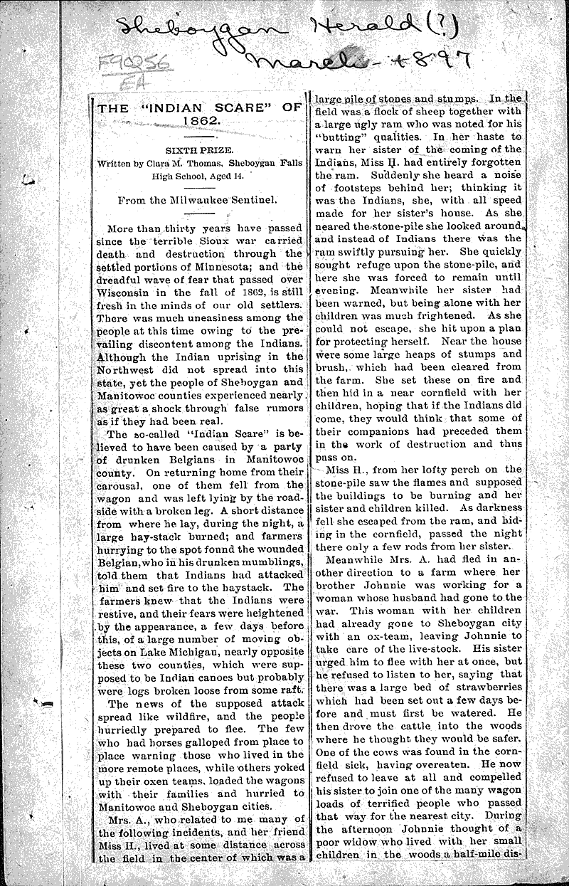 The indian scare Source: Sheboygan Herald Topics: Indians and Native Peoples Date: 1897-03-20