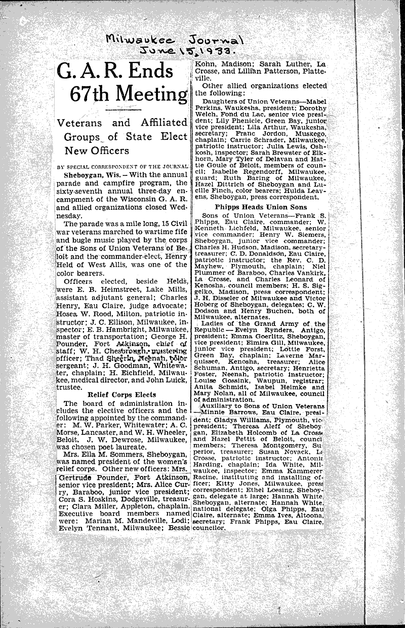  Source: Sheboygan Daily Press Topics: Civil War Date: 1933-06-14