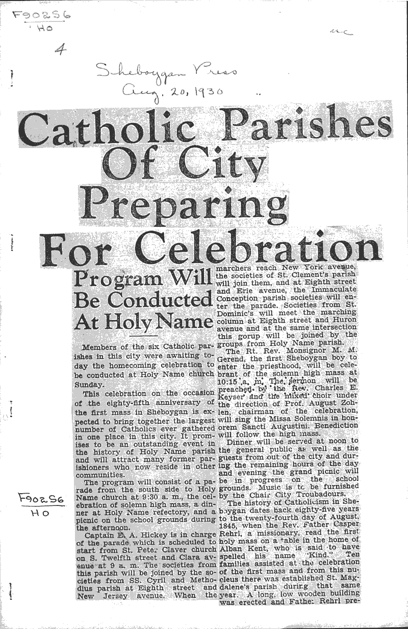  Source: Sheboygan Daily Press Topics: Church History Date: 1935-08-24