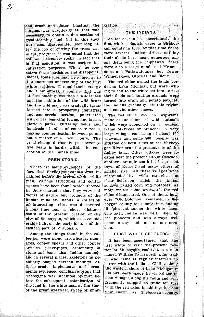 Story of Sheboygan county from 1833 up to the present time Source: Sheboygan Press Topics: Immigrants Date: 1916-04-17