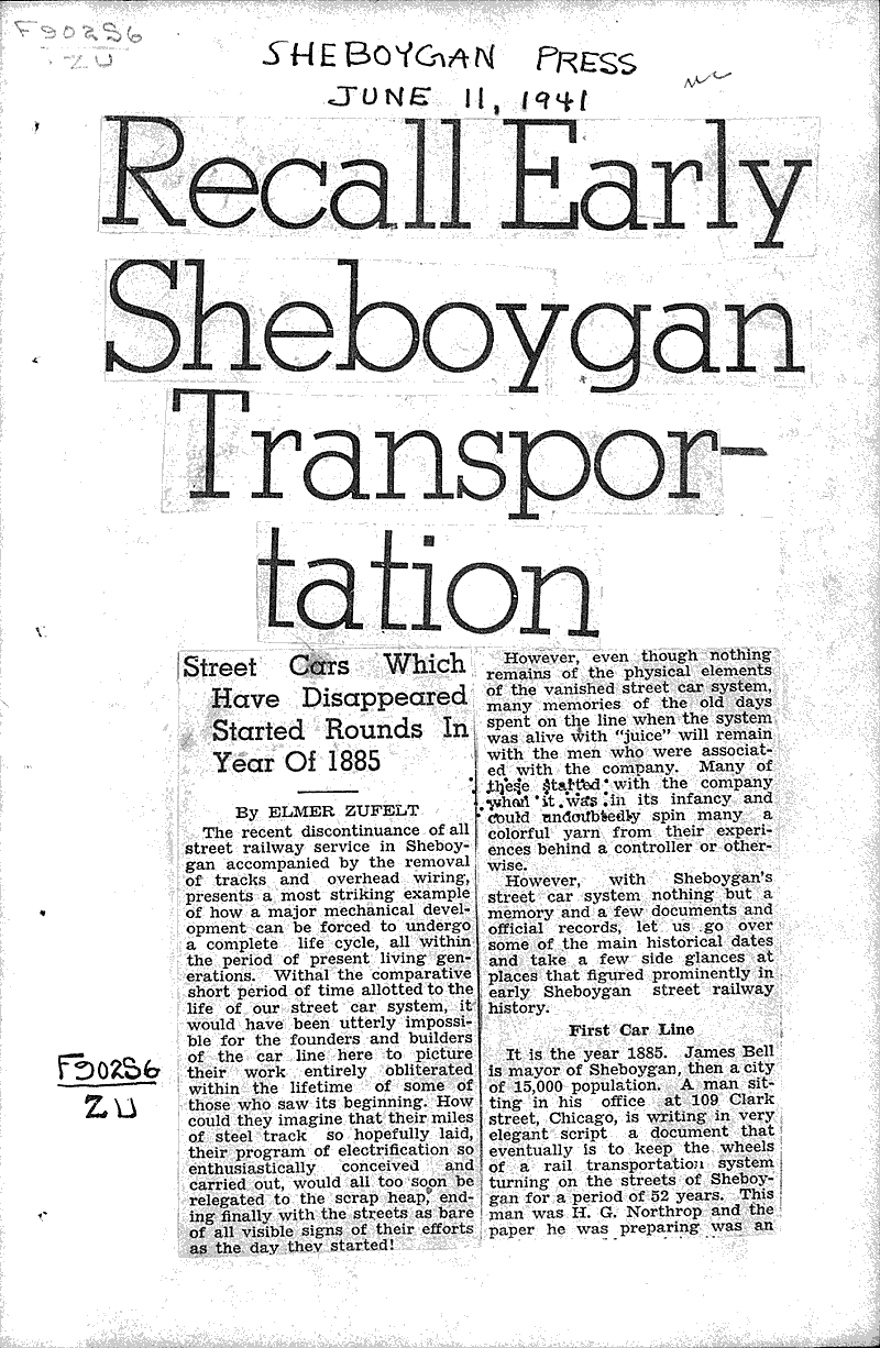 Recall early Sheboygan transportation Source: Sheboygan Press Topics: Transportation Date: 1941-06-11