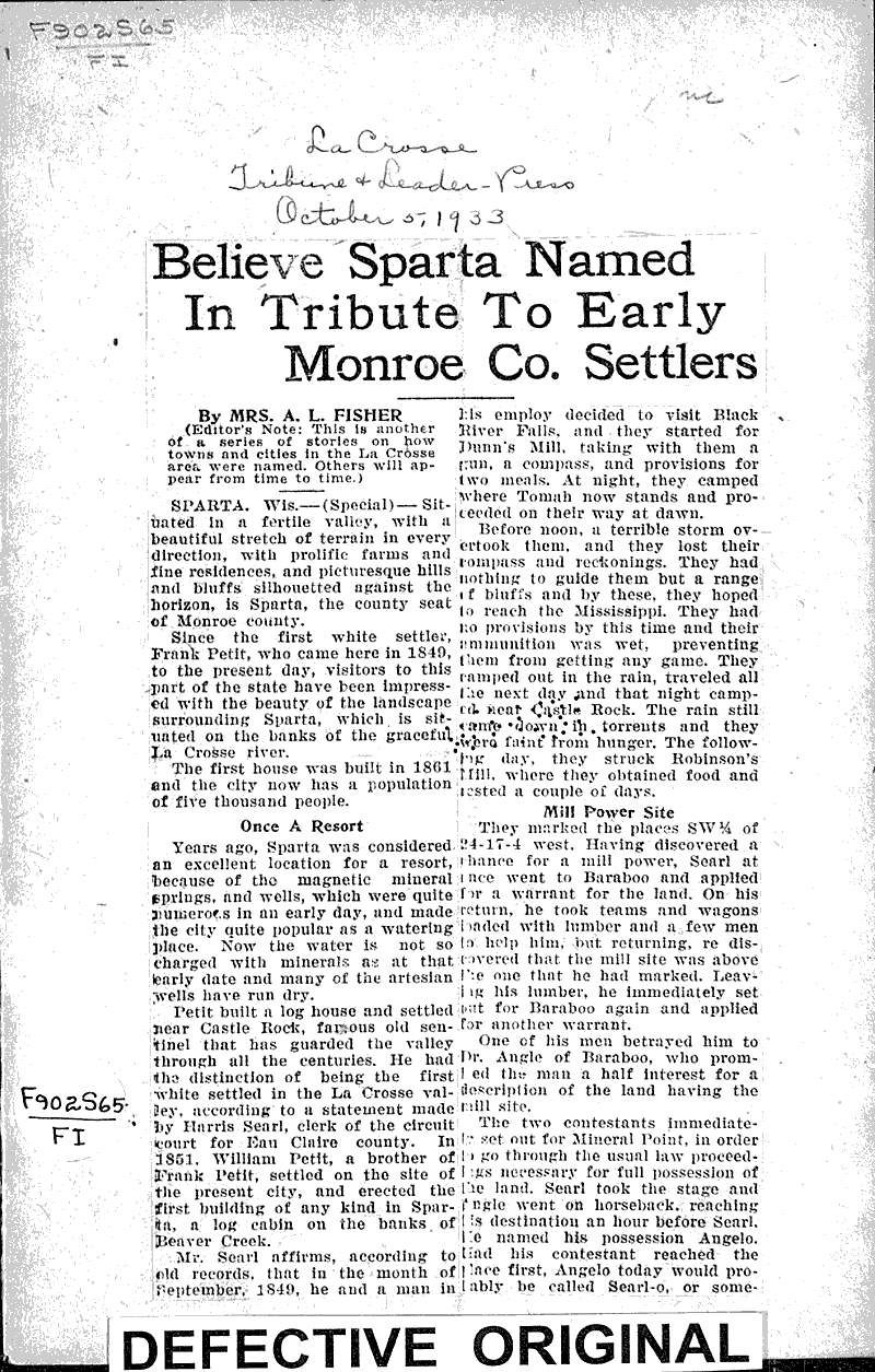 Believe Sparta named in tribute to early Monroe Co. settlers