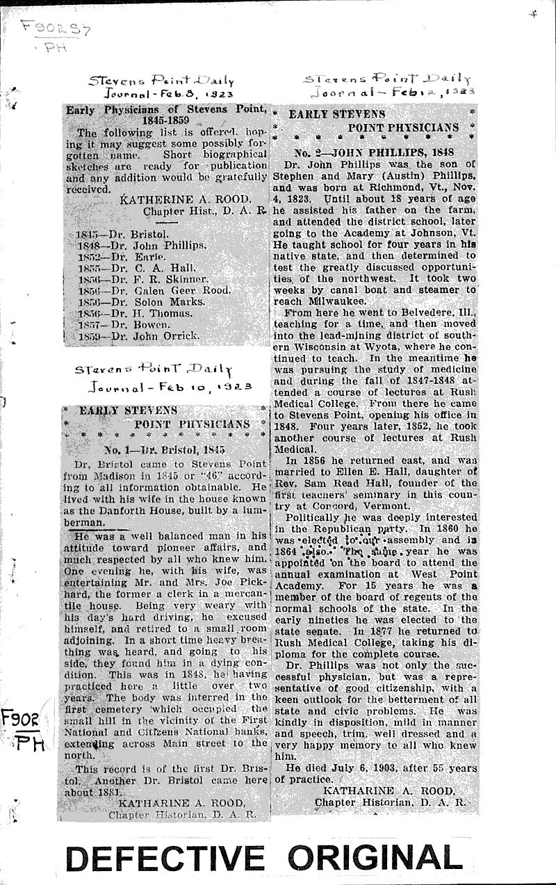  Source: Stevens Point Daily Journal Date: 1923-02-??