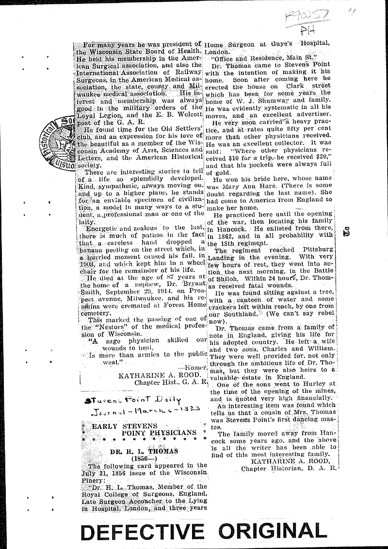  Source: Stevens Point Daily Journal Date: 1923-02-??