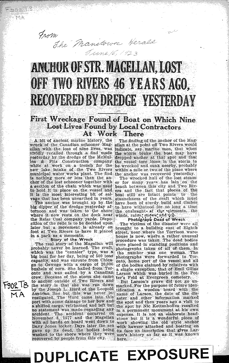  Source: Manitowoc Herald Topics: Transportation Date: 1923-06-16