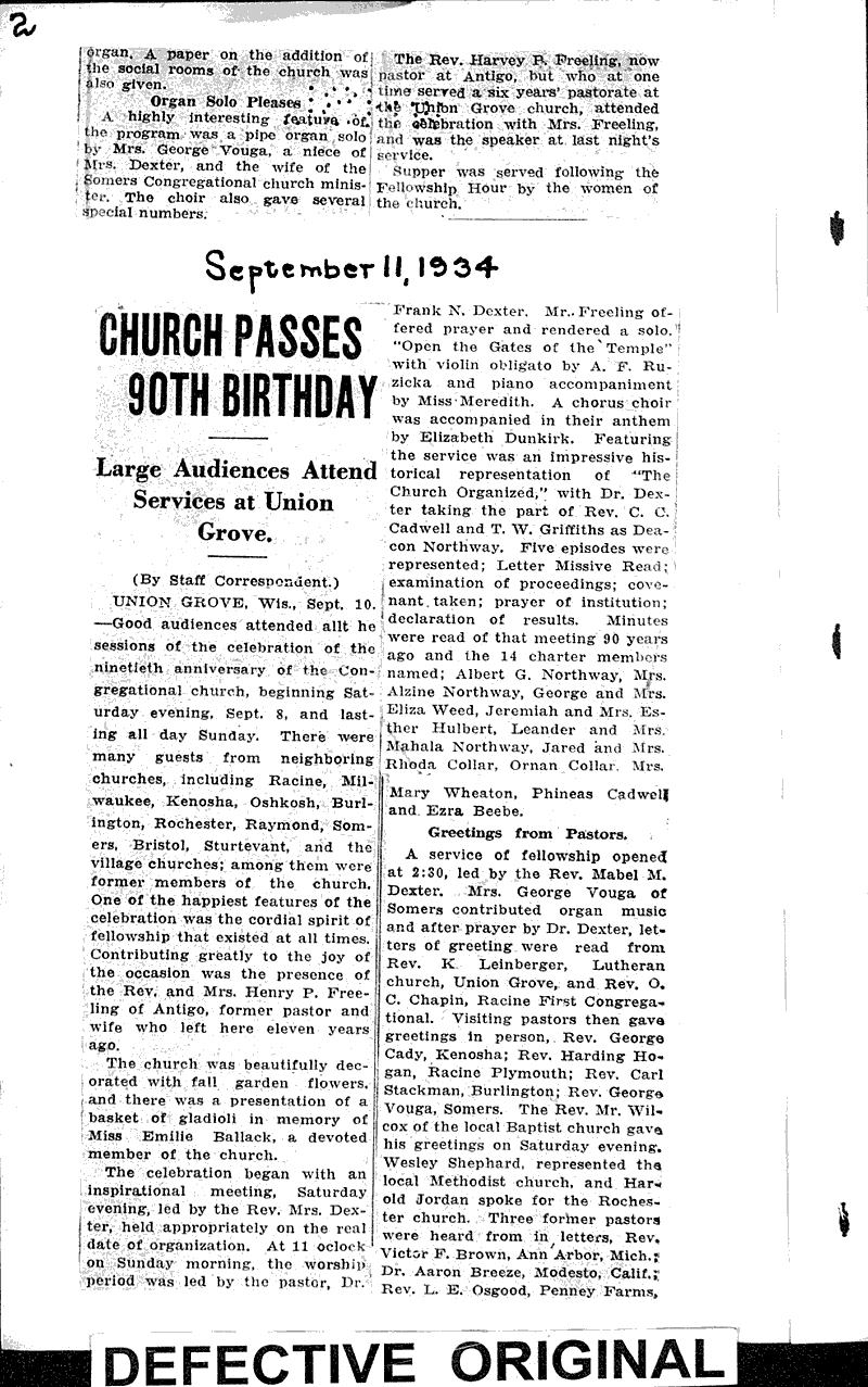 Source: Kenosha Evening News Topics: Church History Date: 1934-09-06