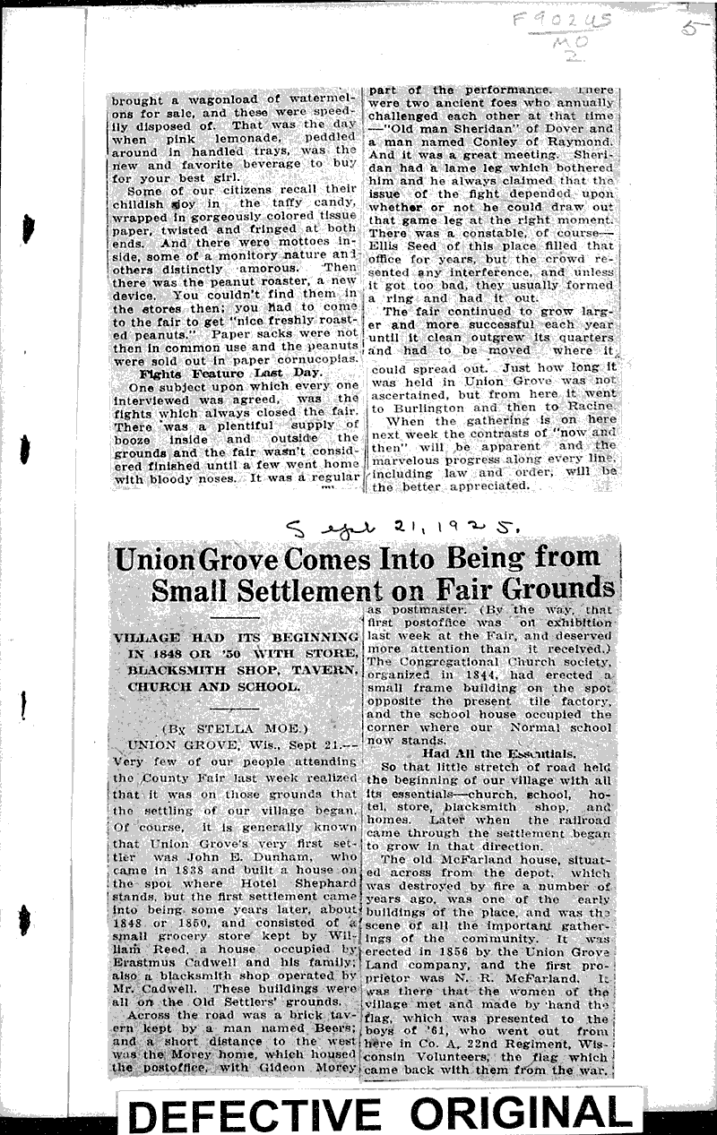 Union Grove reminiscences Source: Racine Journal-News Topics: Church History Date: 1925-09-04