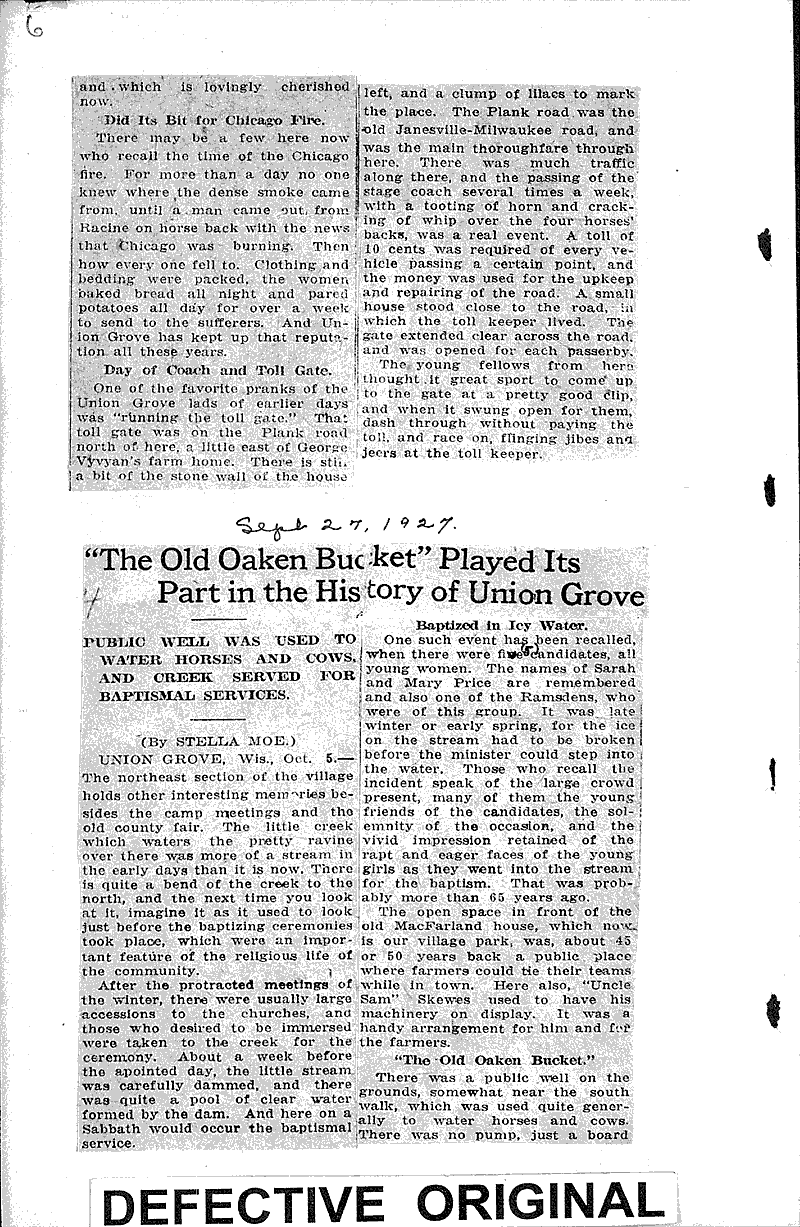 Union Grove reminiscences Source: Racine Journal-News Topics: Church History Date: 1925-09-04