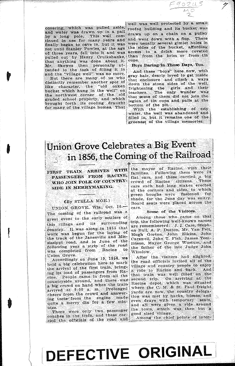 Union Grove reminiscences Source: Racine Journal-News Topics: Church History Date: 1925-09-04