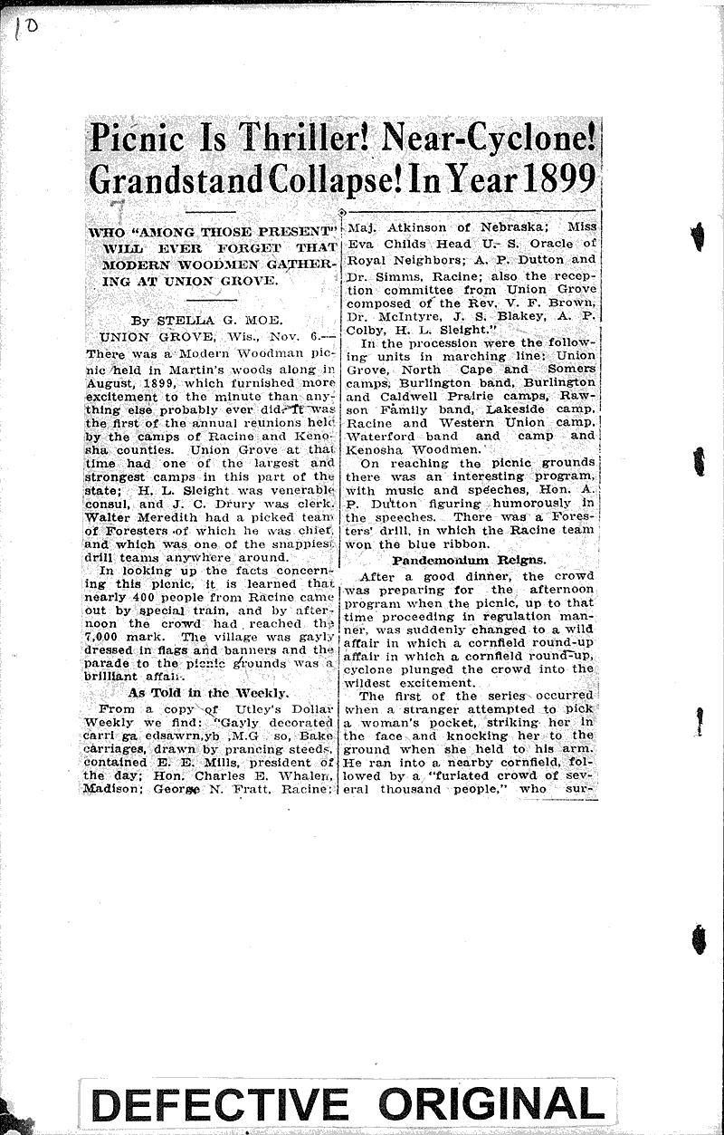 Union Grove reminiscences Source: Racine Journal-News Topics: Church History Date: 1925-09-04