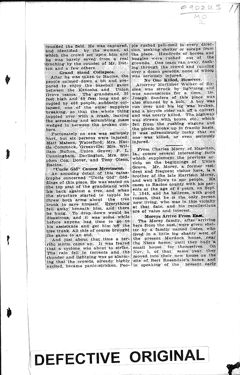 Union Grove reminiscences Source: Racine Journal-News Topics: Church History Date: 1925-09-04