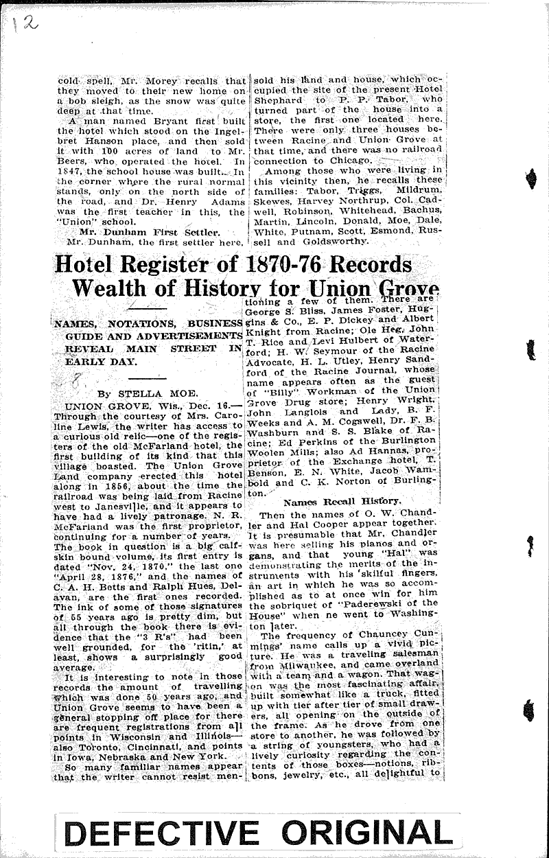 Union Grove reminiscences Source: Racine Journal-News Topics: Church History Date: 1925-09-04