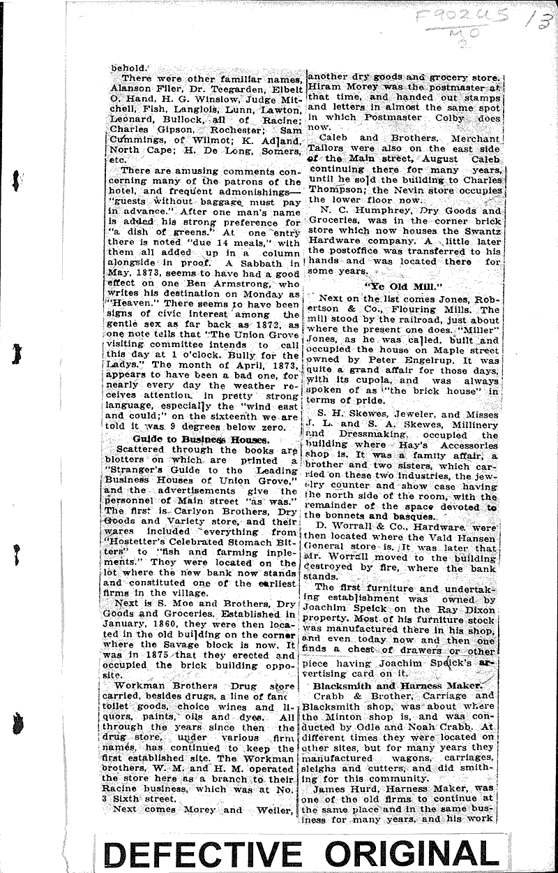 Union Grove reminiscences Source: Racine Journal-News Topics: Church History Date: 1925-09-04