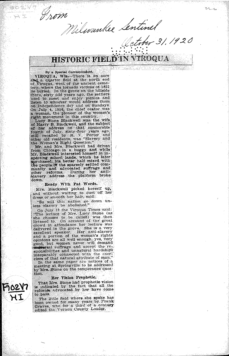  Source: Milwaukee Sentinel Date: 1920-10-31