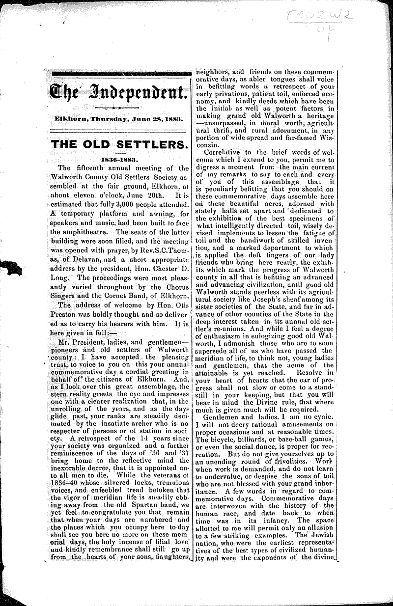  Source: Elkhorn Independent Topics: Social and Political Movements Date: 1883-06-28