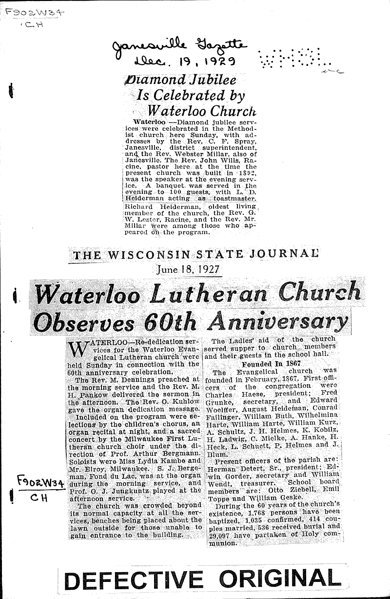  Source: Wisconsin State Journal Topics: Church History Date: 1927-06-18