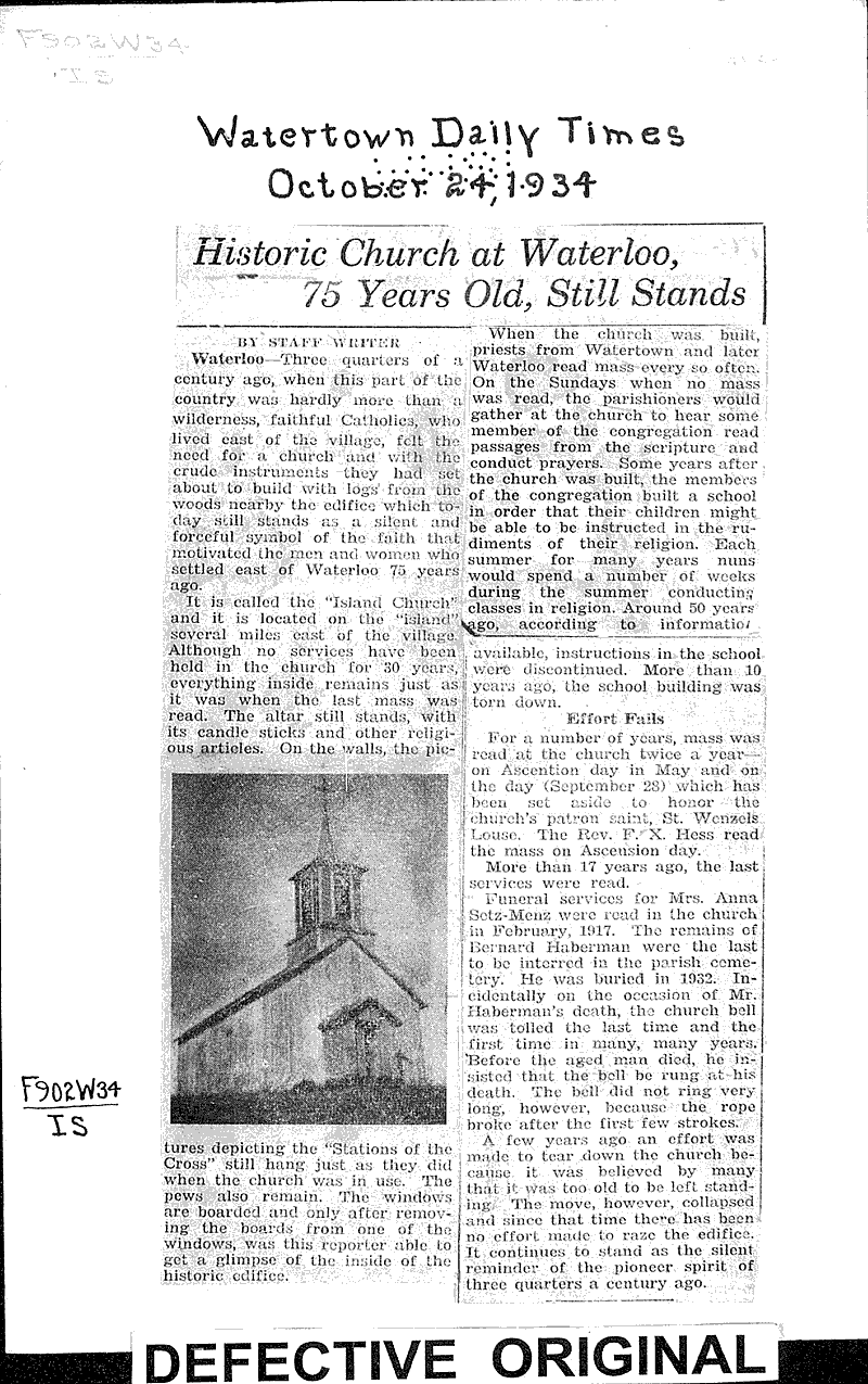  Source: Watertown Daily Times Topics: Church History Date: 1934-10-24