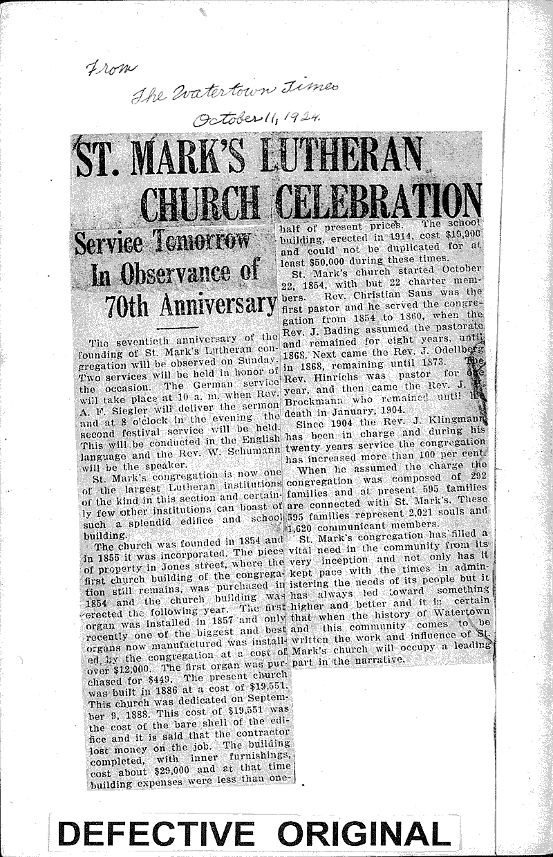  Source: Watertown Times Topics: Church History Date: 1914-10-12