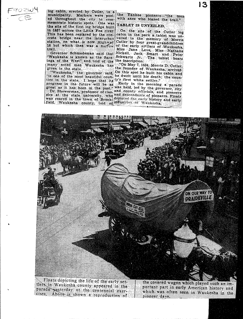 Waukesha celebrates white man's arrival Source: Milwaukee Sentinel Date: 1934-05-08