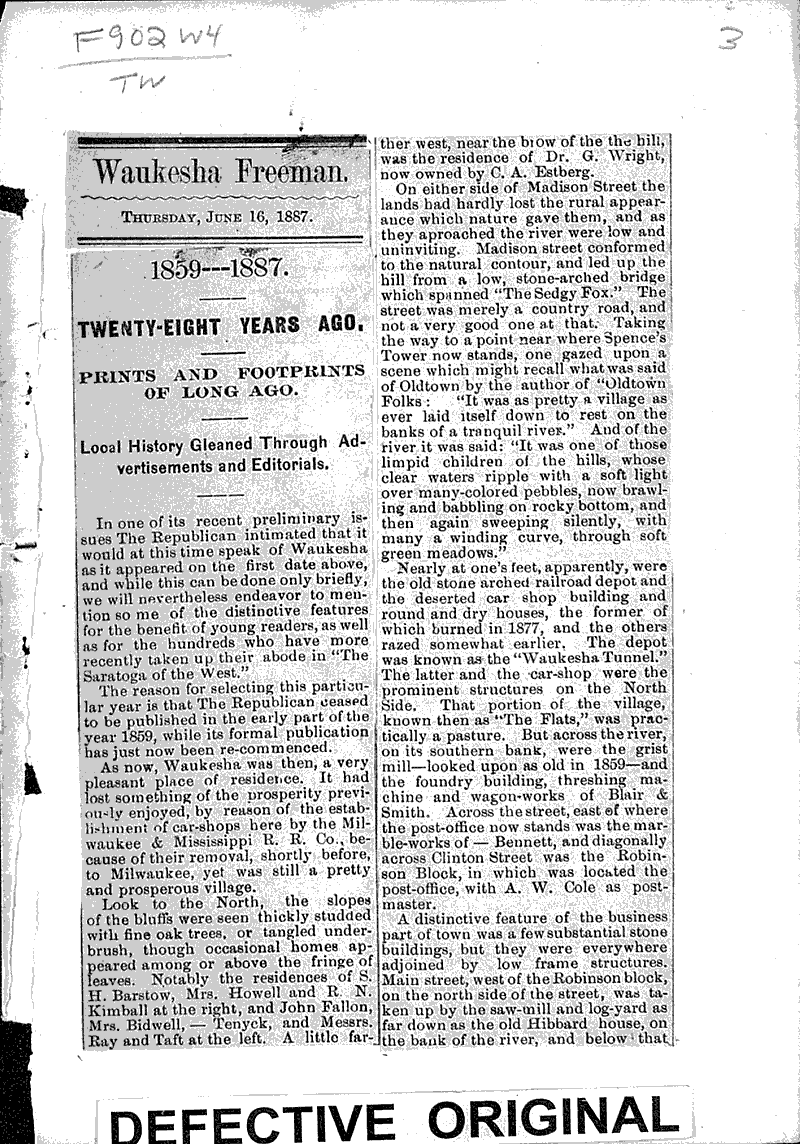 Twenty-eight years ago Source: Waukesha Freeman Date: 1887-06-16