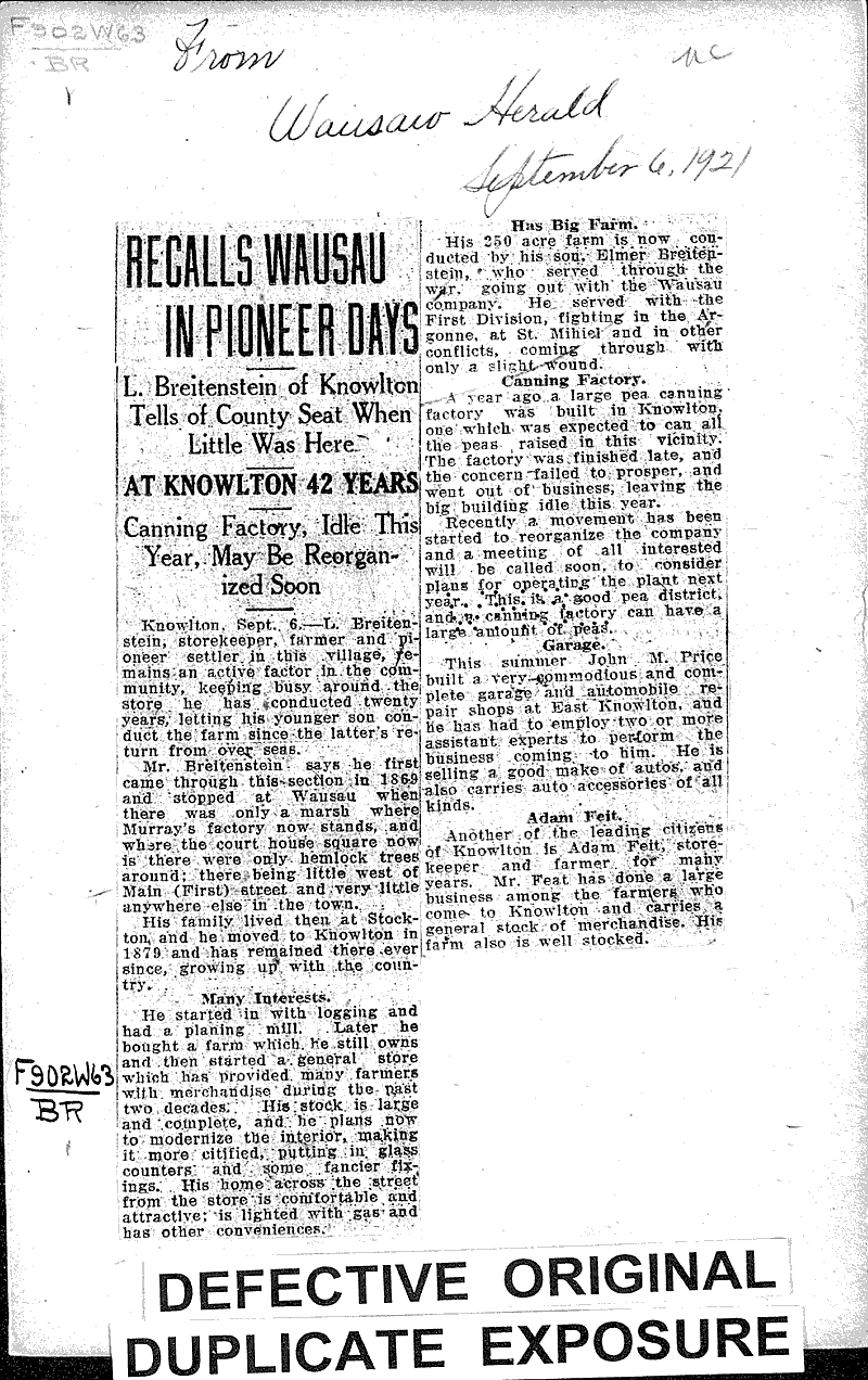  Source: Wausau Herald Date: 1921-09-06