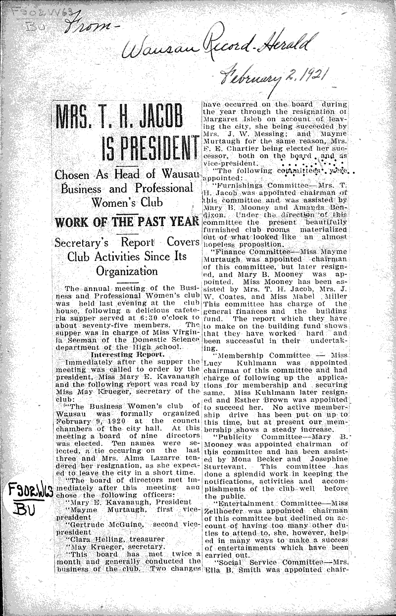  Source: Wausau Record-Herald Topics: Social and Political Movements Date: 1921-02-02